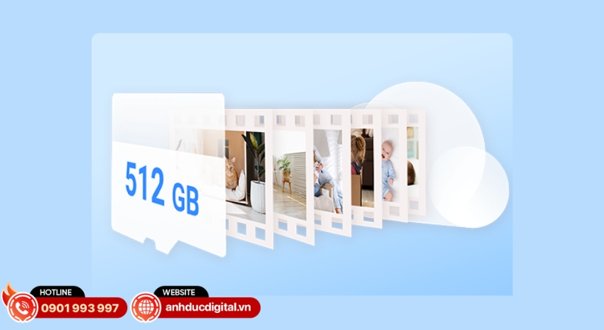 Camera Ezviz H6C G1 3K hỗ trợ thẻ nhớ microSD tối đa 512 GB và lưu trữ đám mây