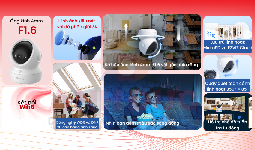 Camera quay nét trong nhà Ezviz H6C G1 3K