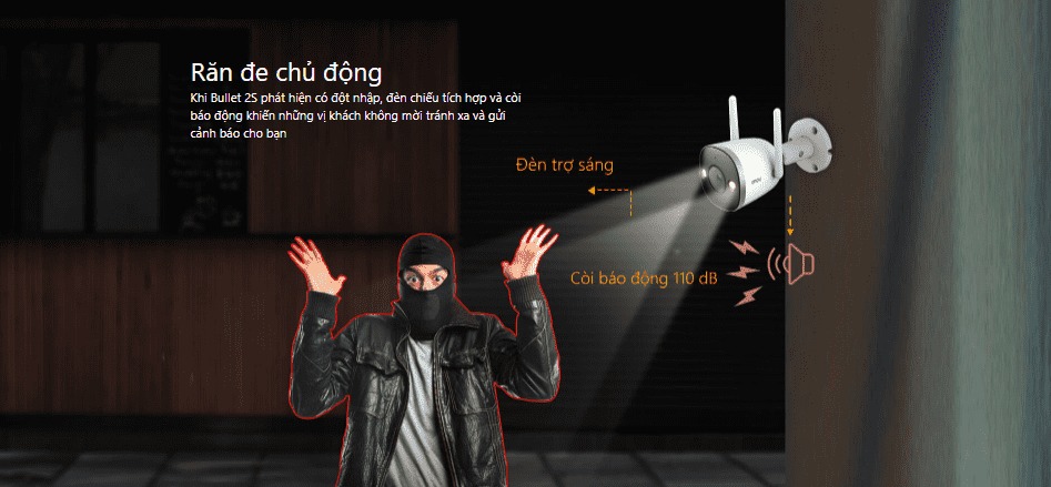 Tích hợp đèn Spotlight cảnh báo và còi báo động