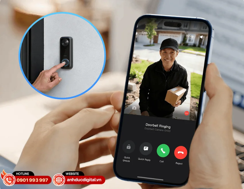 Aqara G400 hỗ trợ cuộc gọi video tức th&igrave; khi c&oacute; kh&aacute;ch nhấn chu&ocirc;ng
