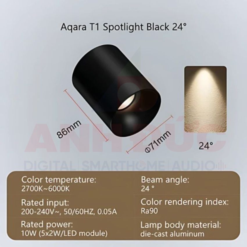 đèn gắn nổi thông minh Aqara Surface T1 góc nhìn 24 độ màu đen