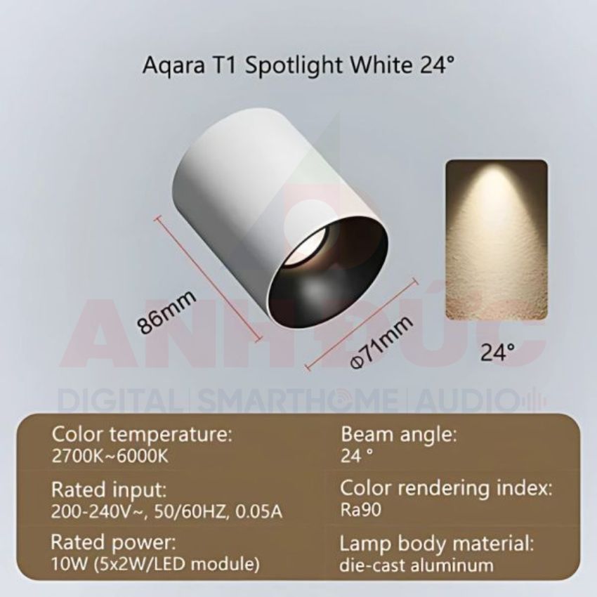 đèn gắn nổi thông minh Aqara Surface T1 góc nhìn 24 độ màu trắng