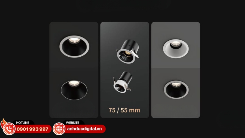 Đèn Spotlight Downlight Âm Trần Aqara T2 Pro được thiết kế chuẩn âm trần với khoét lỗ Ø55mm (8W) / Ø75mm (12W)