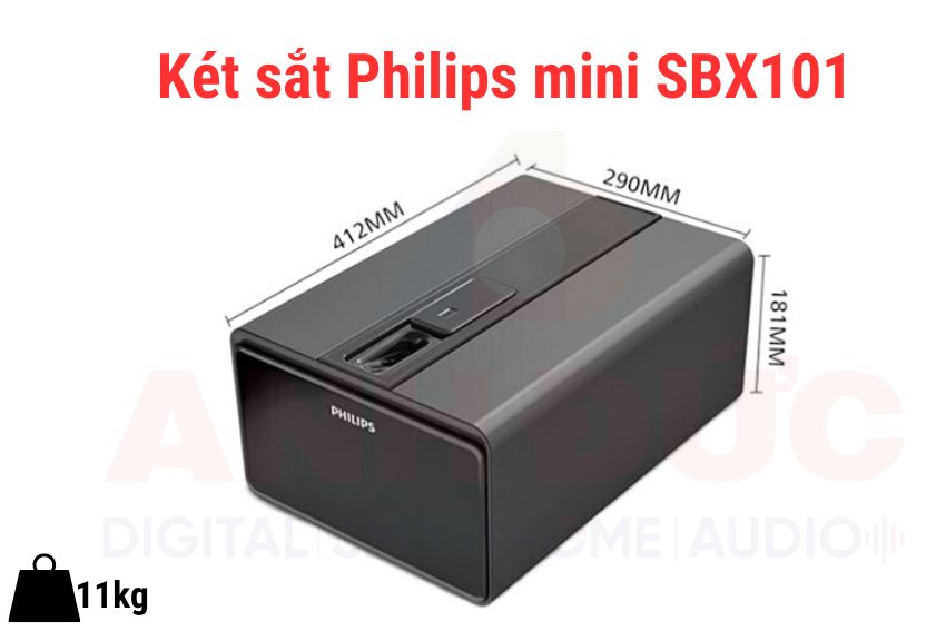 kích thước 181 x 142 x 290mm cùng khối lượng chỉ 11kg của Két sắt vân tay Philips SBX101