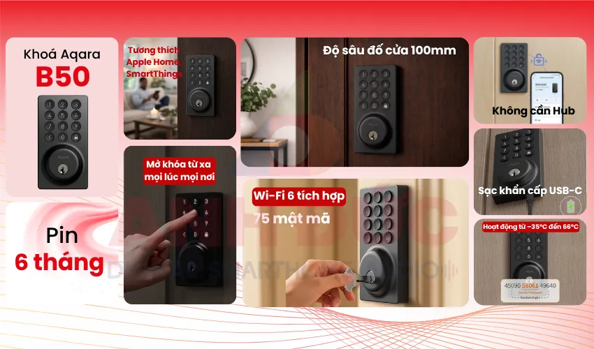 Kh&oacute;a th&ocirc;ng minh Aqara B50 DL-D12E ch&iacute;nh h&atilde;ng