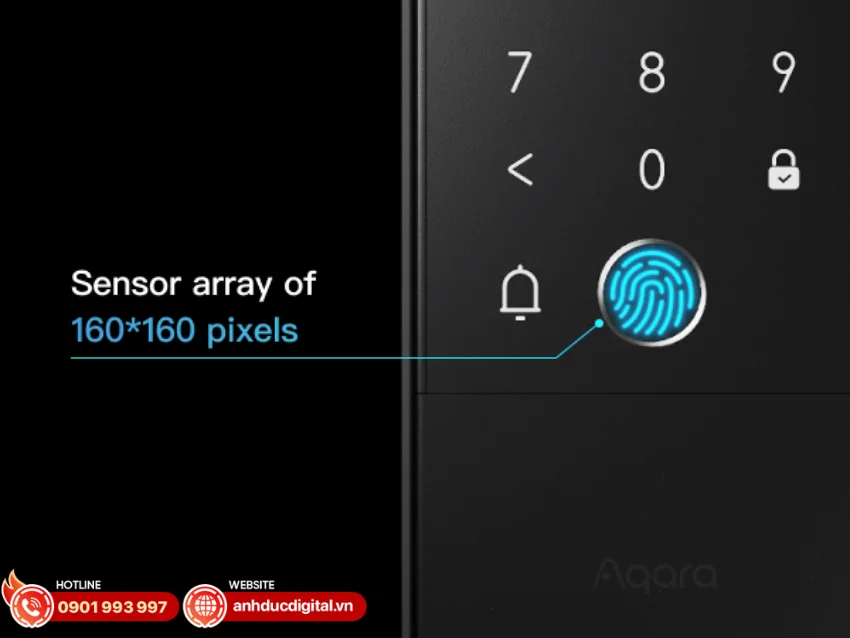 Khóa cửa kính thông minh Aqara U500 được trang bị cảm biến vân tay có độ phân giải cao 160 × 160 pixel