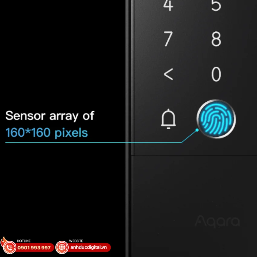 Aqara U500 Gate Lock được trang bị cảm biến v&acirc;n tay độ ph&acirc;n giải 160&times;160 pixel