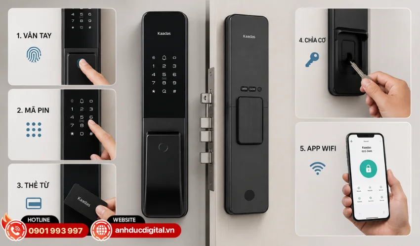 Kaadas Q15-5WK hỗ trợ nhiều phương thức mở cửa hiện đại 