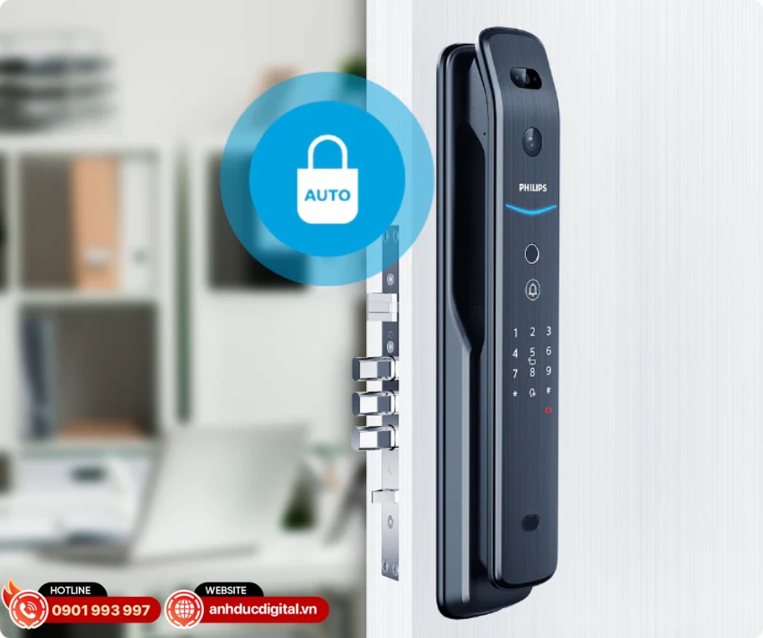 Khóa cửa Philips DDL709-7HWS hoạt động theo cơ chế chốt khóa hoàn toàn tự động