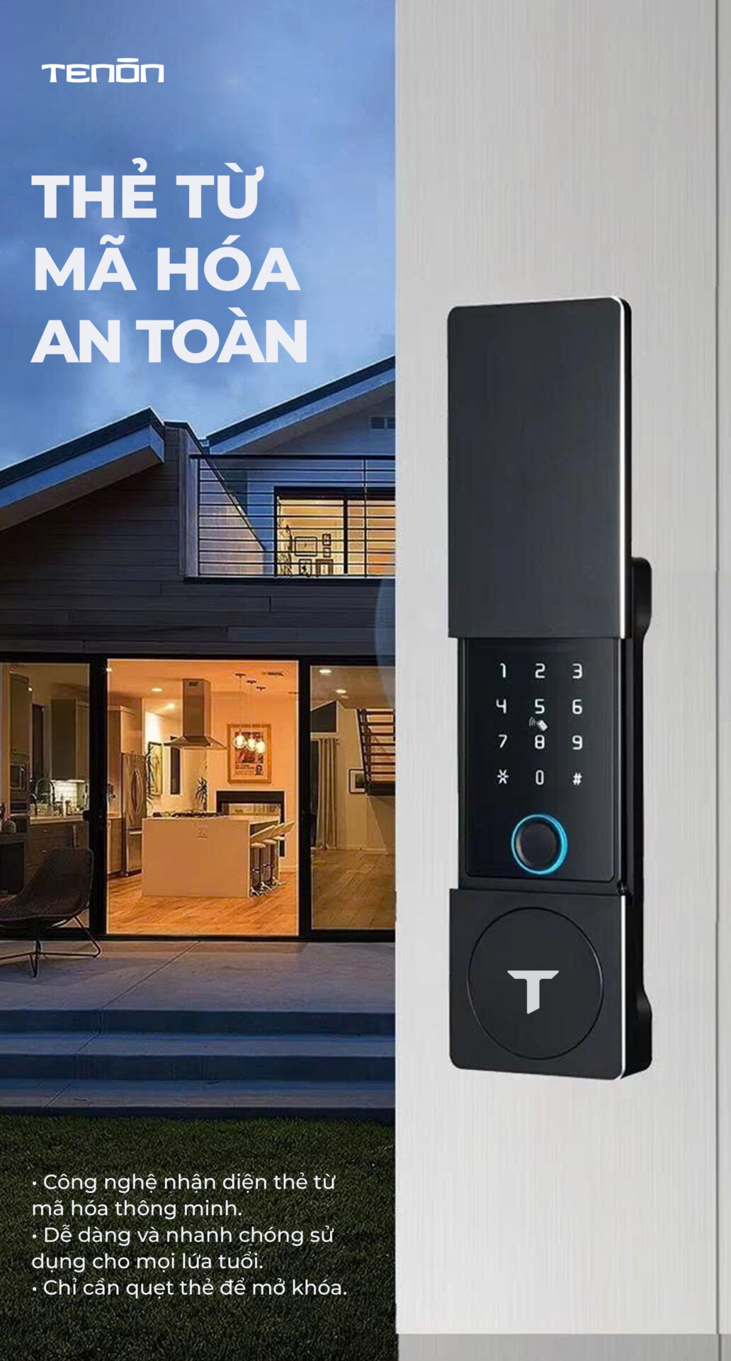 Khóa Tenon G4 hỗ trợ vân tay, thẻ, mật khẩu, app TTLock
