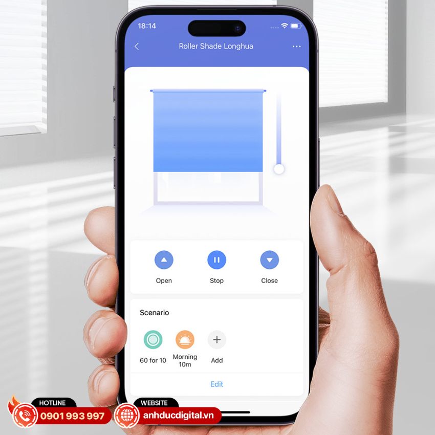 điều khiển rèm cuốn êm ái qua điện thoại với Aqara T1S