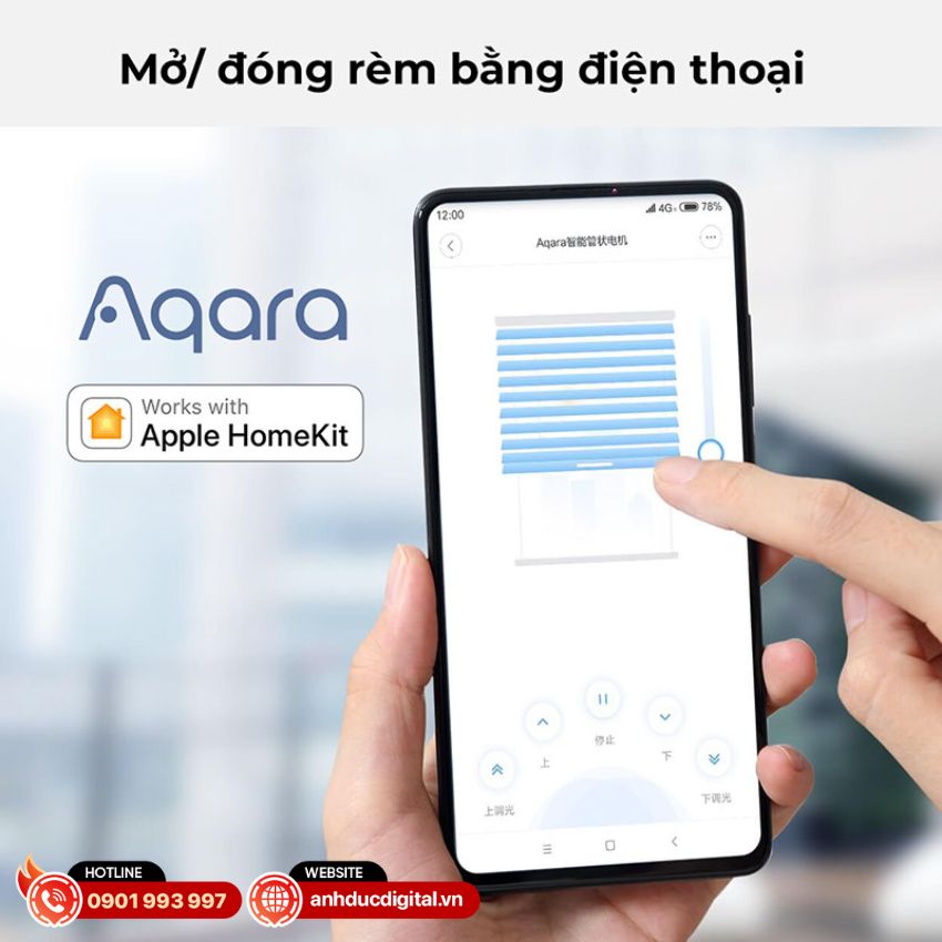 Khả năng mở/đóng rèm bằng điện thoại của Aqara T1S