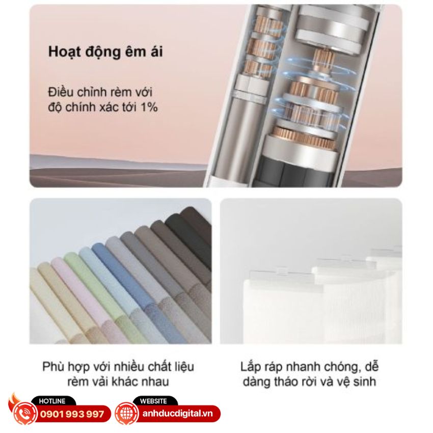 Khả năng hoạt động êm ái và phù hợp nhiều loại rèm của động cơ rèm sáo lật lá, kéo ngang Aqara H1