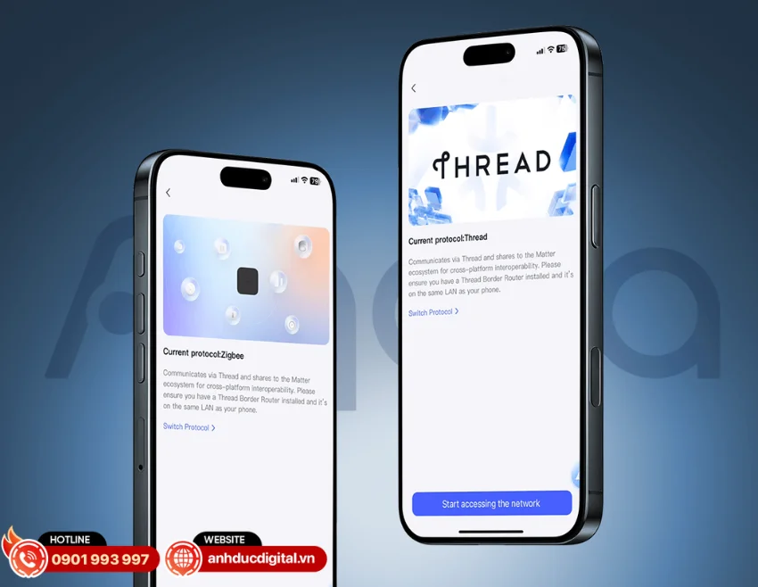 C&ocirc;ng tắc r&egrave;m Aqara hỗ trợ đồng thời c&aacute;c giao thức Thread, Zigbee v&agrave; Bluetooth