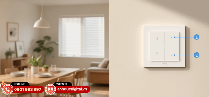 C&ocirc;ng tắc r&egrave;m Aqara H2 EU DS-K02D được t&iacute;ch hợp 2 n&uacute;t kh&ocirc;ng d&acirc;y