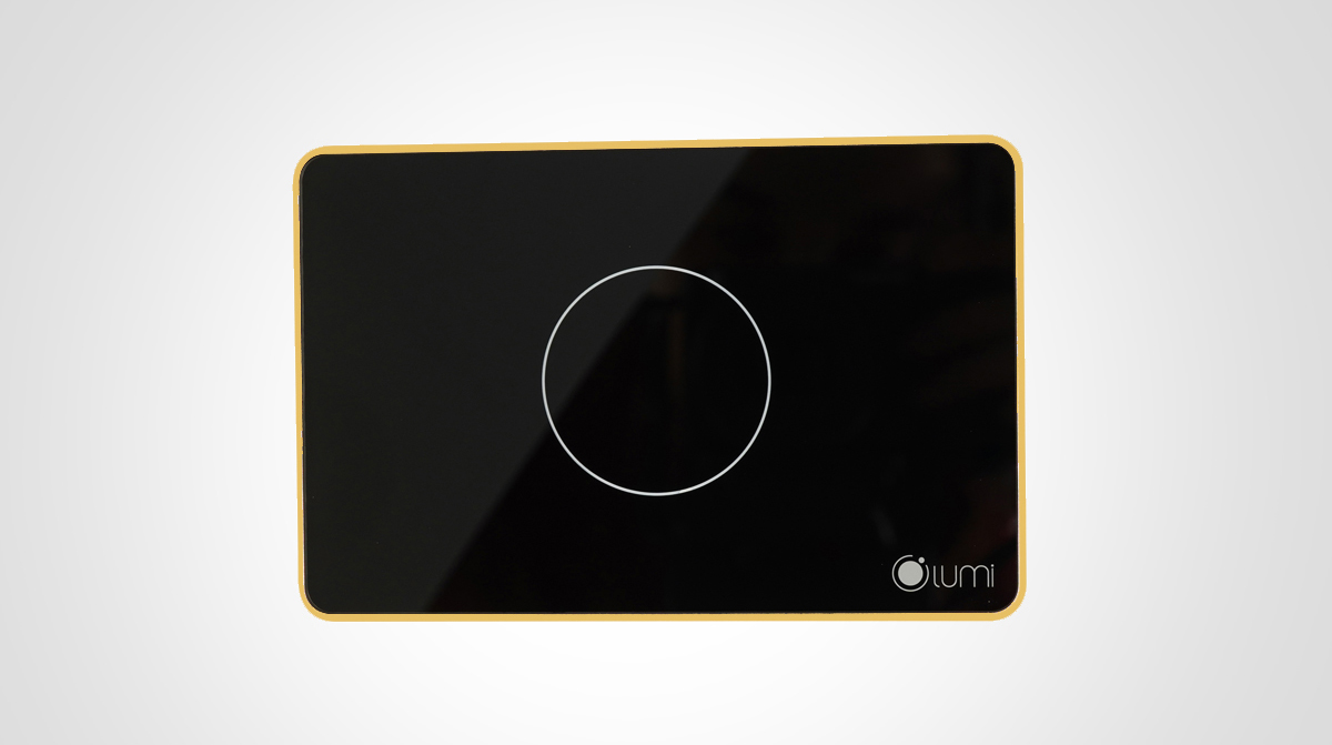 Công tắc chiết áp Lumi kính phẳng viền bo cong vàng LM-S1D-Fy black 2