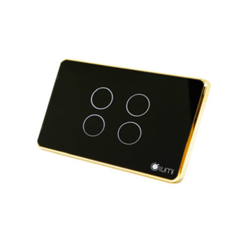 Công tắc 4 nút Lumi chữ nhật dọc kính phẳng viền bo cong vàng LM-S4N-Fy/CG/DD | Black