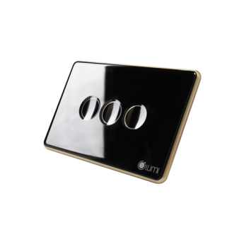 Công tắc công suất cao 3 nút (2 chế độ) Lumi chữ nhật dọc kính lõm viền bo cong champagne LM-S3HB-CB/CC/DD | Black