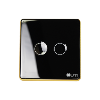 Công tắc công suất cao 2 nút (2 chế độ) Lumi vuông kính lõm viền bo cong vàng LM-S2HB-CB/CG/VD | Black