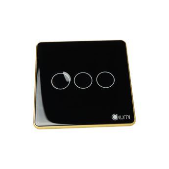 Công tắc rèm đơn 24VDC cos 4 dây Lumi vuông kính lõm viền bo cong vàng LM-S3C-CB/CG/VD | Black