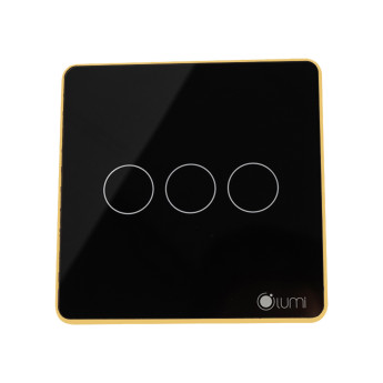 Công tắc 3 nút (2 chế độ) Lumi vuông kính phẳng viền bo cong vàng LM-S3B-Fy/CG/VD | Black