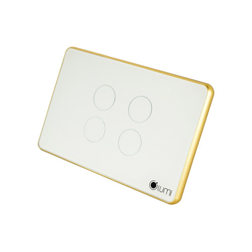 Công tắc 4 nút (2 chế độ) Lumi chữ nhật dọc kính phẳng viền bo cong vàng LM-S4B-Fy/CG/DT | White