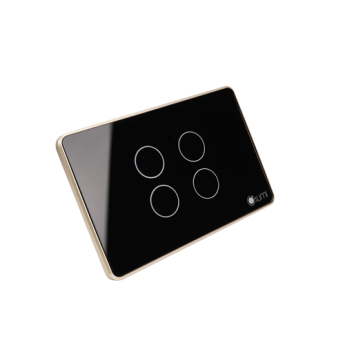 Công tắc 4 nút (2 chế độ) Lumi chữ nhật ngang kính phẳng viền bo cong champagne LM-S4B-Fy/CC/ND | Black