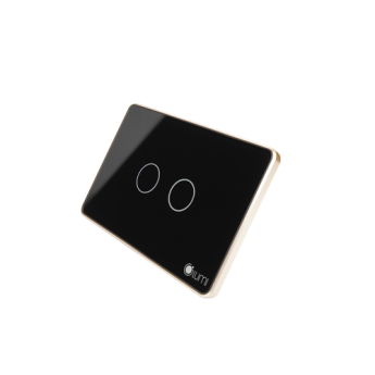 Công tắc 2 nút Lumi chữ nhật ngang kính phẳng viền bo cong champagne LM-S2N-Fy/CC/ND | Black