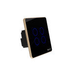 Công tắc 4 nút Lumi vuông kính phẳng viền bo cong champagne LM-S4N-Fy/CC/VD | Black