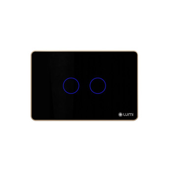 Công tắc cổng 2 nút Lumi chữ nhật ngang kính phẳng viền bo cong champagne LM-S2G-Fy/CC/ND | Black