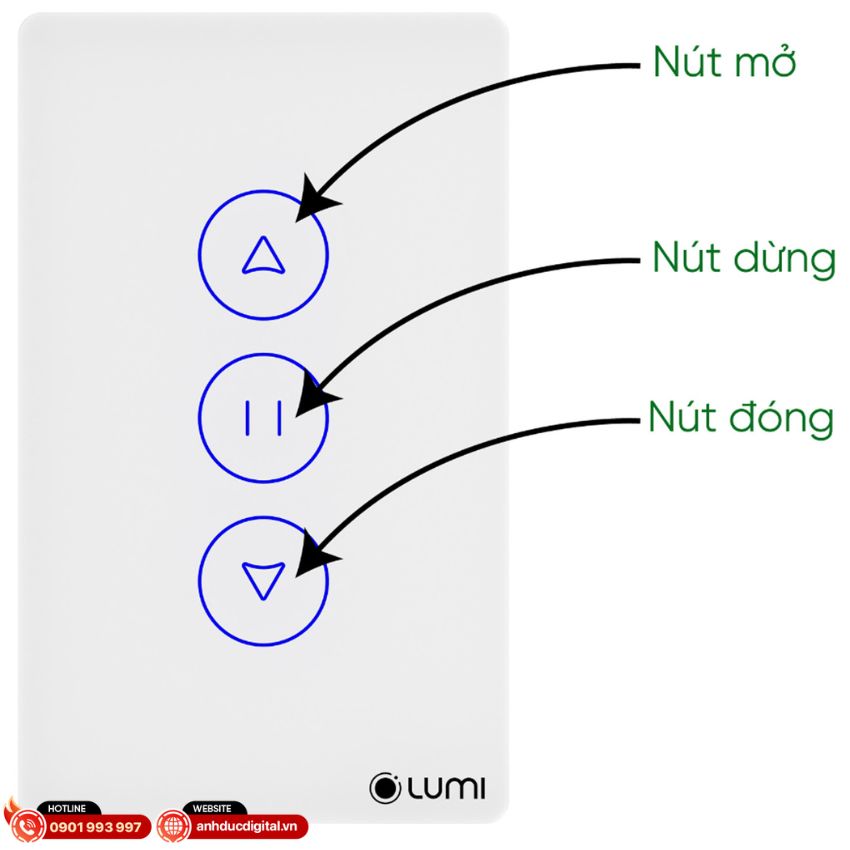 Các nút cảm ứng trên công tắc cửa cuốn Lumi