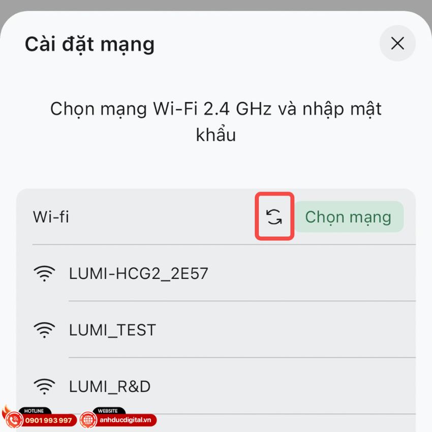 Cài đặt mạng 2.4Ghz cho công tắc cửa cuốn Lumi Wifi