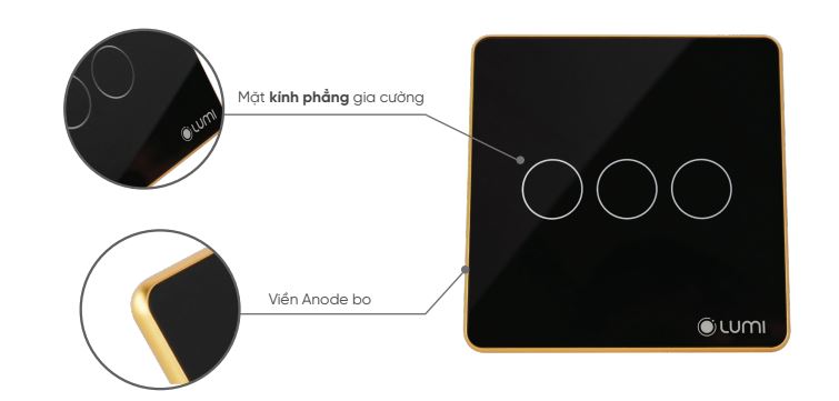 Công tắc Lumi kính phẳng viền thẳng champagne 23