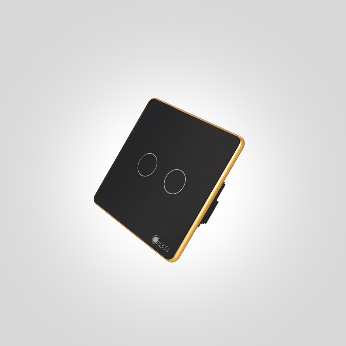Công tắc quạt Lumi kính phẳng viền bo cong vàng LM-S2F-Fy vuông đen