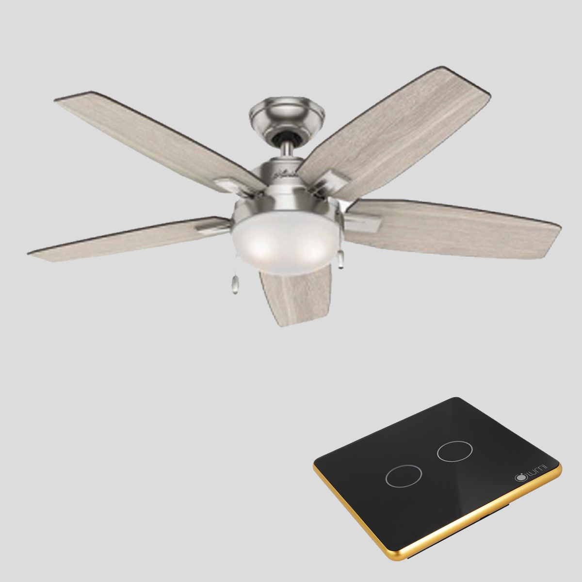 Công tắc quạt Lumi kính phẳng viền bo cong vàng LM-S2F-Fy