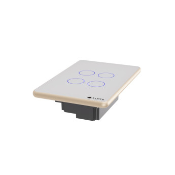 Công tắc rèm đôi 220VAC Lumi chữ nhật dọc kính phẳng viền bo cong vàng LM-S4C-Fy/CG/DT | White