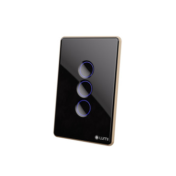 Công tắc rèm đơn 220VAC Lumi chữ nhật dọc kính lõm viền bo cong vàng LM-S3C-CB/CG/DD | Black