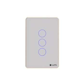 Công tắc rèm đơn 220VAC Lumi chữ nhật dọc kính phẳng viền bo cong vàng LM-S3C-Fy/CG/DT | White