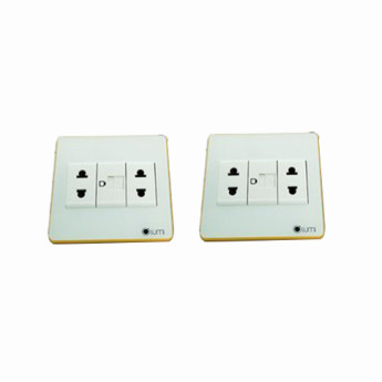 Ổ cắm 2 hạt ổ cắm đơn 2 chấu + 1 hạt mạng Lumi chữ nhật dọc kính phẳng viền bo cong champagne LM-SK11i/CC/DT | White