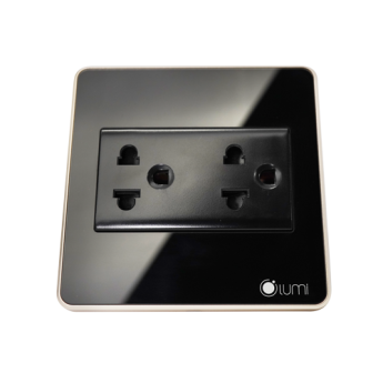 Ổ cắm đôi 3 chấu Lumi vuông kính phẳng viền thẳng champagne LM-SK3/VD | Black