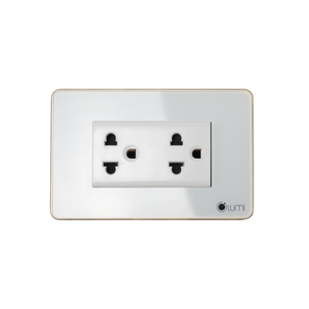 Ổ cắm đôi 3 chấu Lumi chữ nhật dọc kính phẳng viền thẳng champagne LM-SK3/DT | White