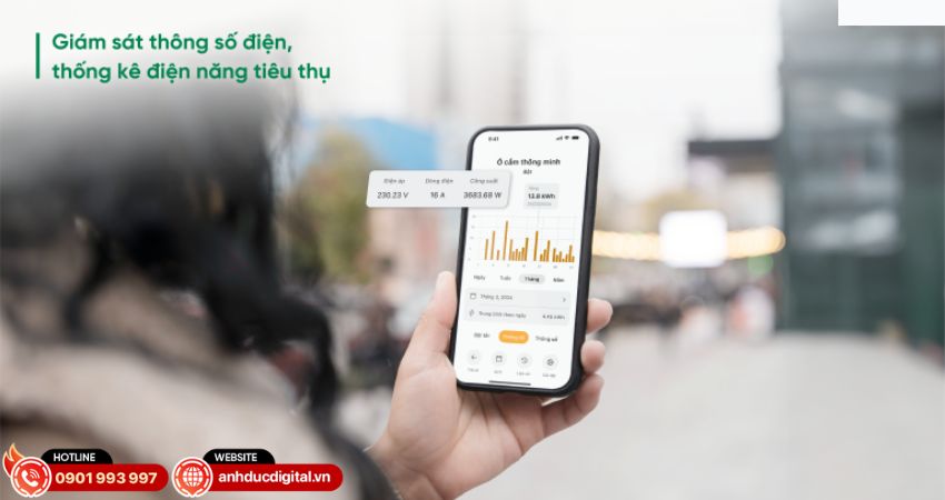 theo dõi điện năng tiêu thụ trên ổ cắm thông minh Lumi Wifi