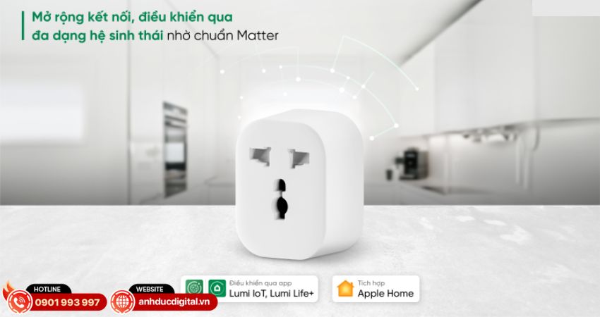 ổ cắm điện thông minh Lumi tương thích đa dạng hệ sinh thái thông minh