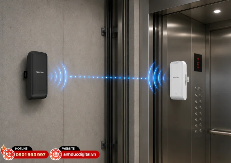 Hikvision DS-3WF0EC-2NT l&agrave; giải ph&aacute;p cầu nối kh&ocirc;ng d&acirc;y chuy&ecirc;n dụng cho hệ thống thang m&aacute;y