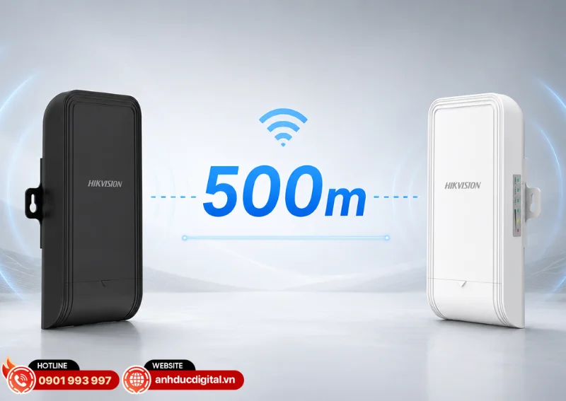 Hikvision DS-3WF0EC-5ACT(B) hỗ trợ khoảng c&aacute;ch truyền dẫn kh&ocirc;ng d&acirc;y tối đa 500m