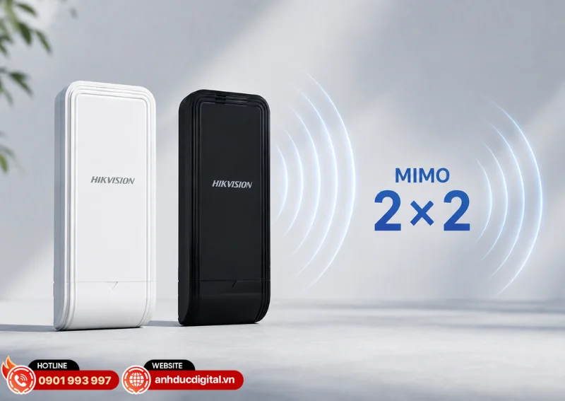 Bộ cầu nối kh&ocirc;ng d&acirc;y Hikvision DS-3WF0EC-5ACT(B) được trang bị ăng-ten MIMO 2&times;2 t&iacute;ch hợp