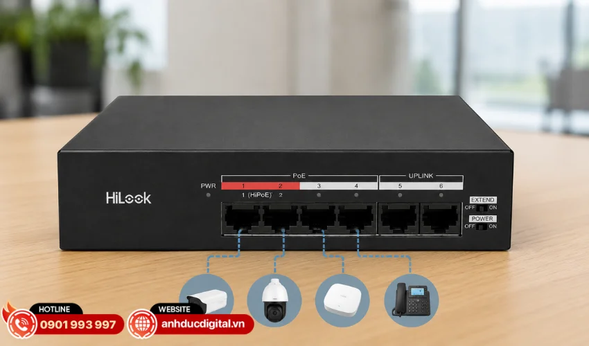 Switch mạng thông minminh 4 cổng PoE 10/100M