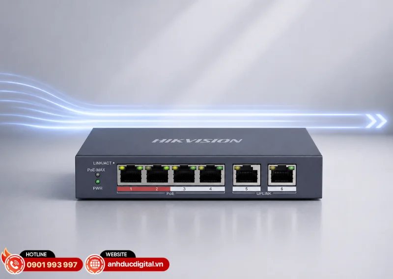 DS-3E0106P-E/M được trang bị cổng VIP Port 1–2 giúp ưu tiên truyền tải dữ liệu quan trọng