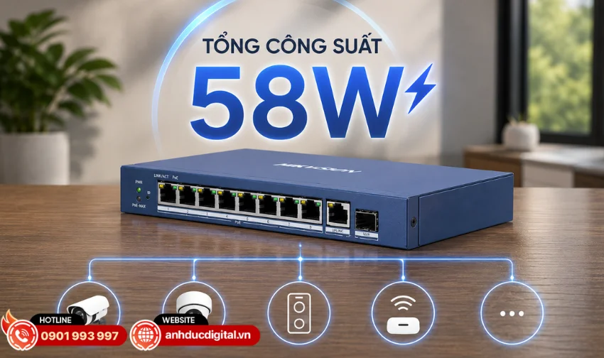 DS-3E0510P-E/M hỗ trợ chuẩn PoE IEEE 802.3af/at cho phép truyền nguồn và dữ liệu qua cùng một cáp mạng