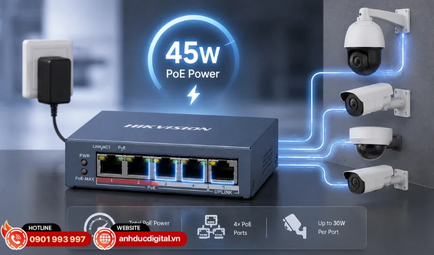C&ocirc;ng suất PoE 45W